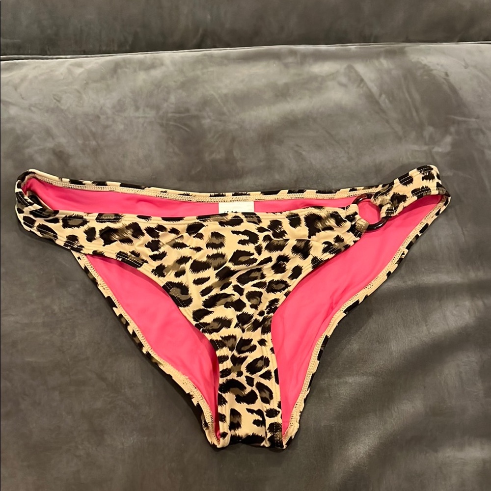 Leopard Print Bikini Bottoms with Pink Lining